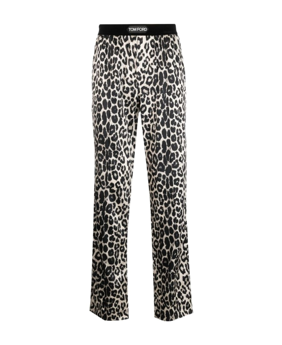 Tom Ford Leopard Print Silk Pajama Pants In Black
