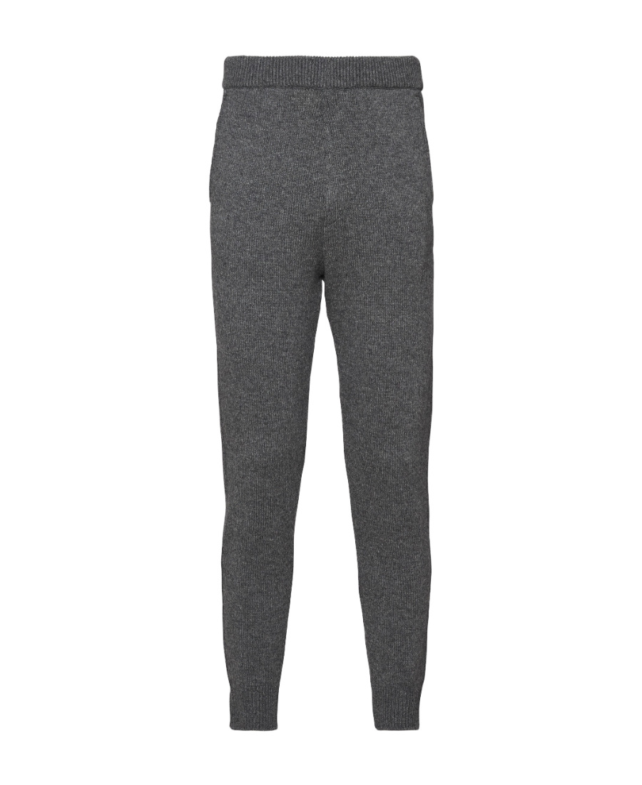 Prada Logo-embroidered Knitted Cashmere Trousers In Gray