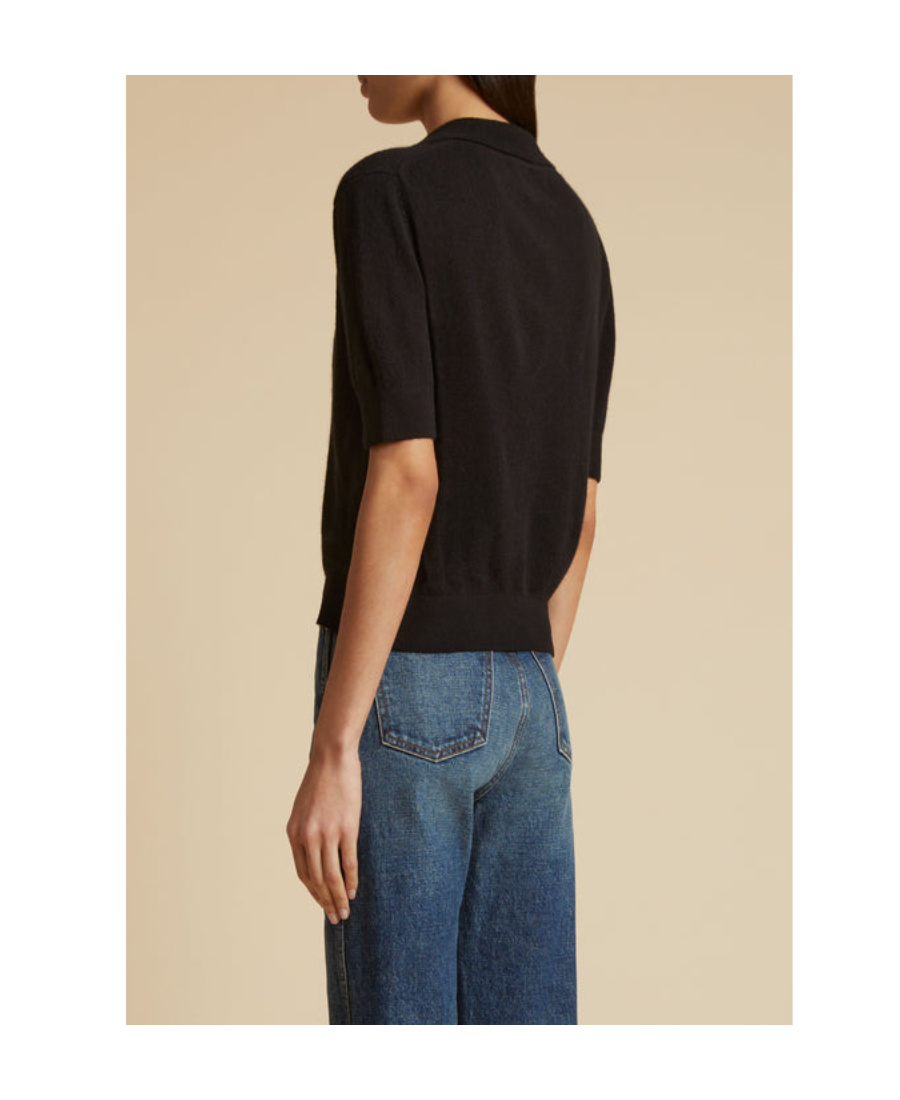 Khaite Shrunked Jo Cashmere-blend Polo Sweater In Black