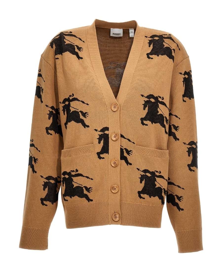 Burberry Brittany Jacquard Logo Knit Cardigan In Brown
