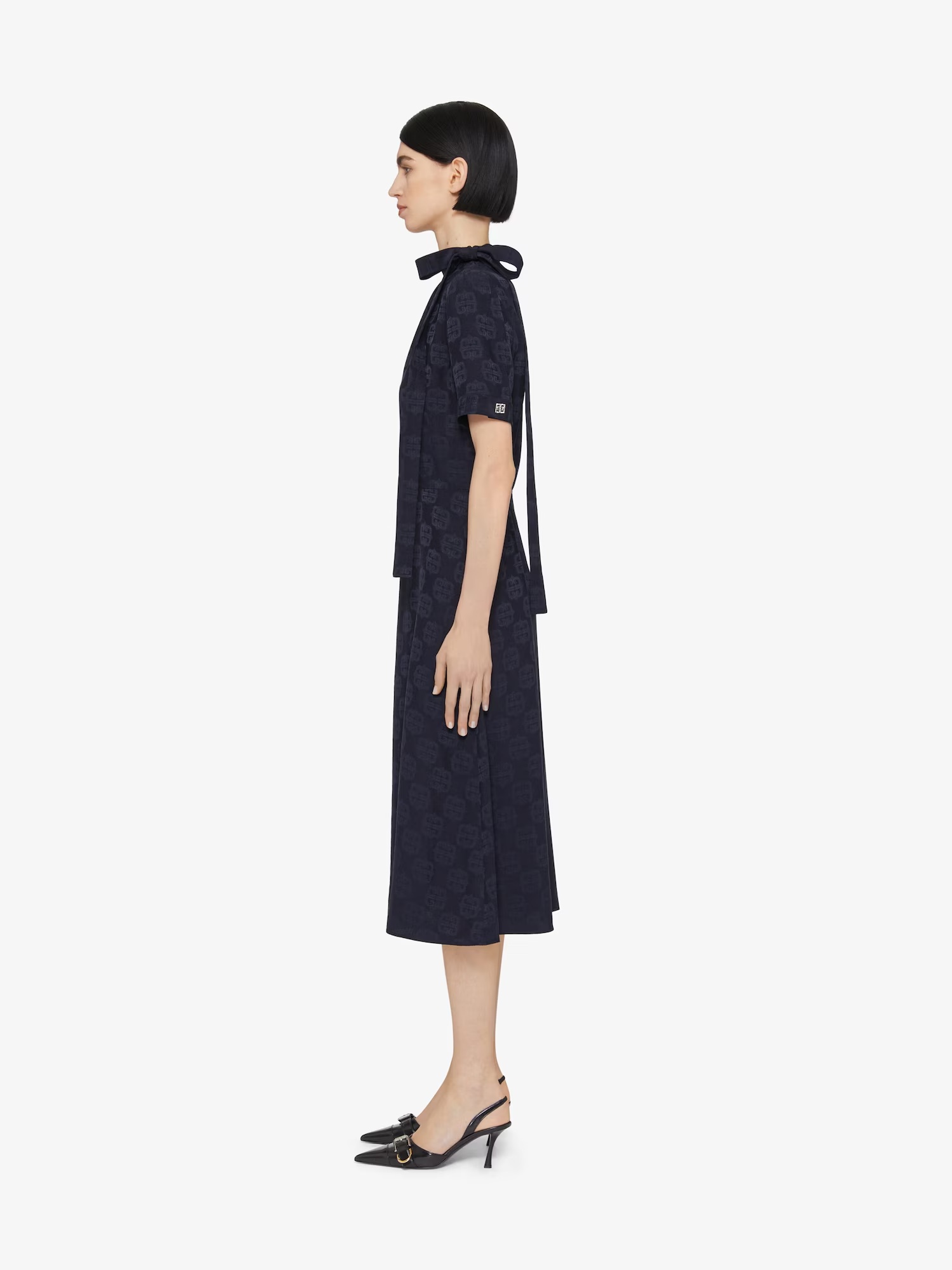 Givenchy 4g Baroque Jacquard Midi Dress With Tie Neck In Blue