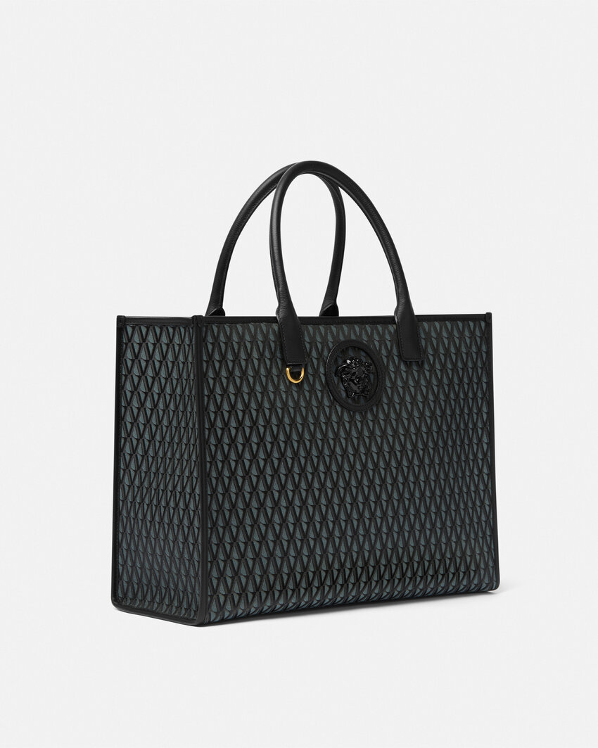 Versace Large La Medusa Tote Bag With V Print In Black