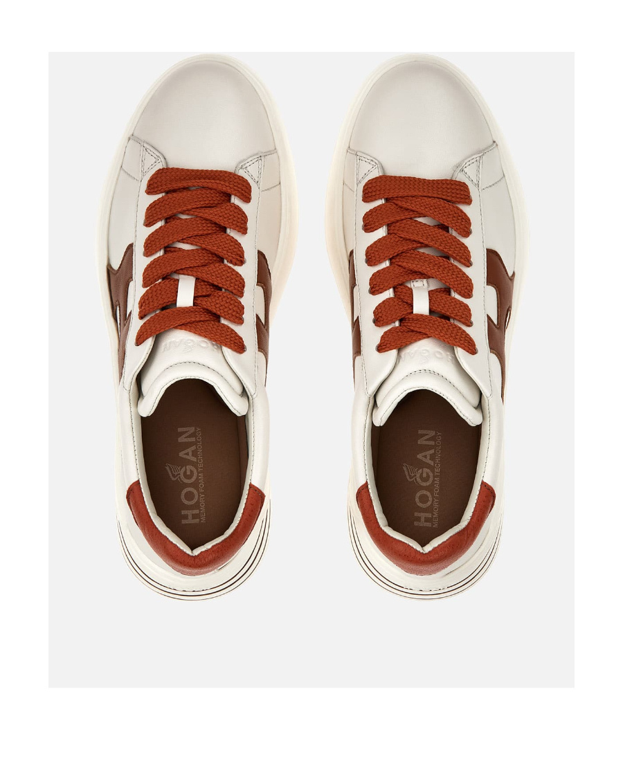 Hogan Rebel Calf Leather Sneakers With Pink Heel In White