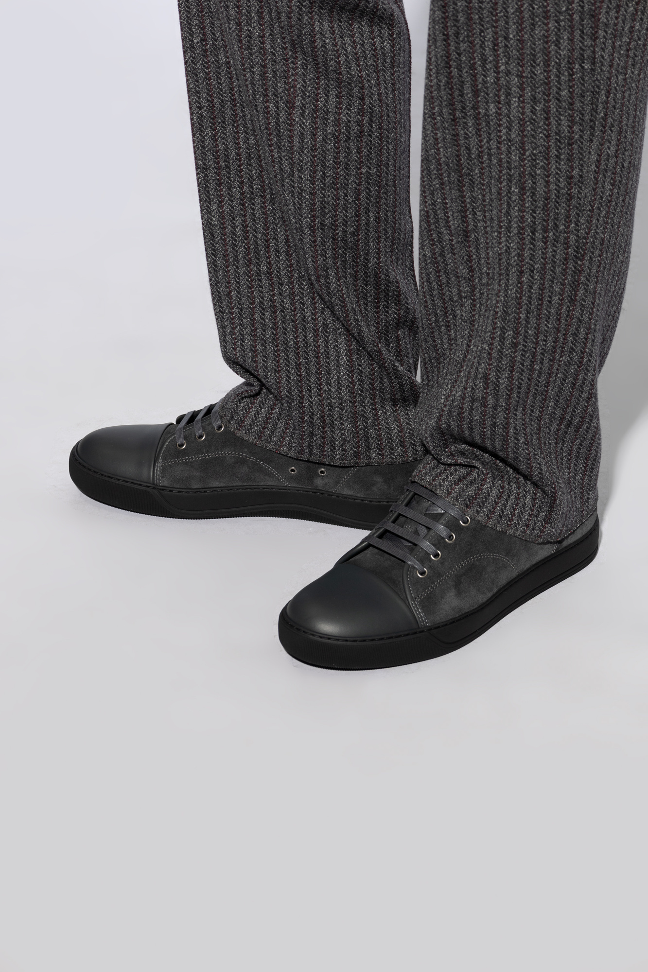 Lanvin Dbb1 Matte Cap Toe Low Top Sneaker In Burgundy Suede In Black