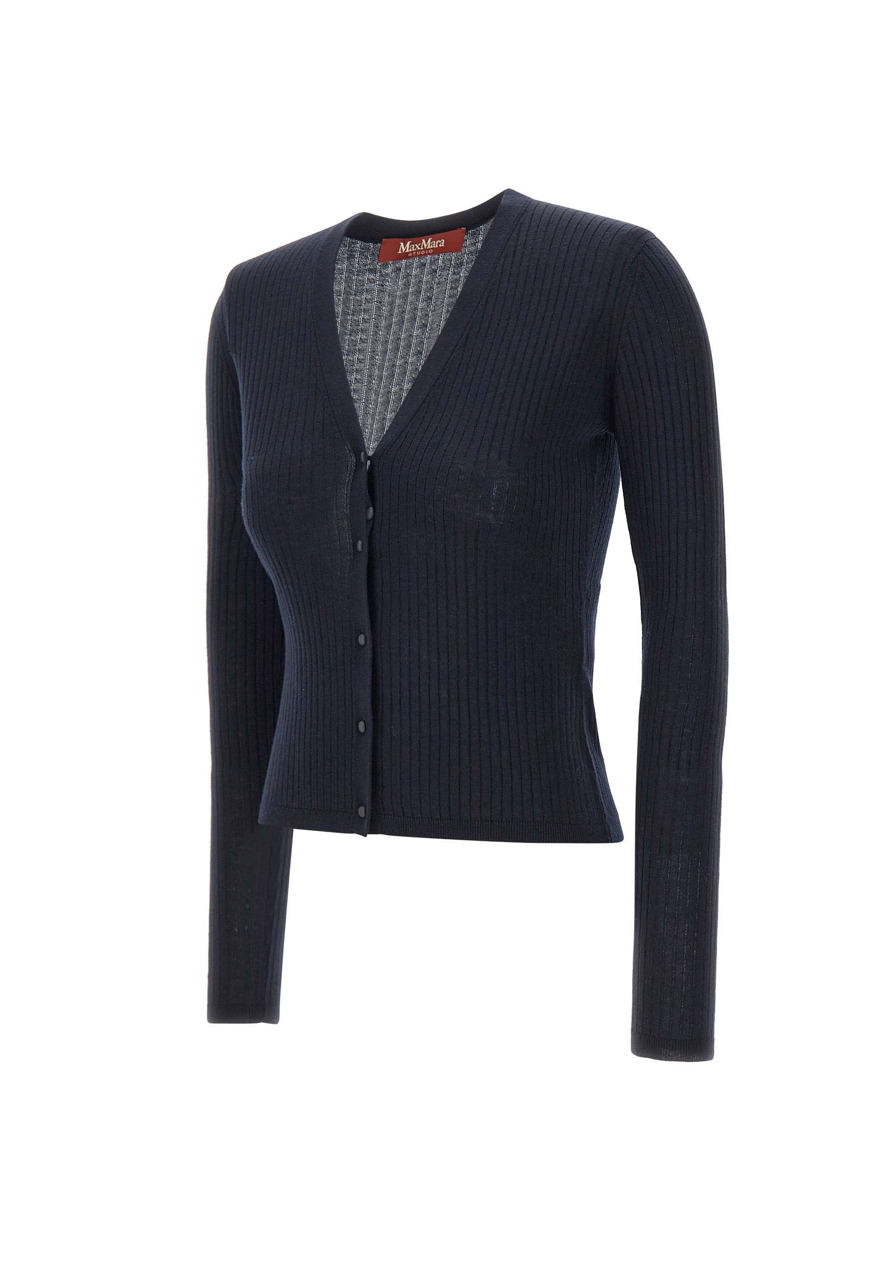 Max Mara Studio Potus Button-up V-neck Cardigan In Blue