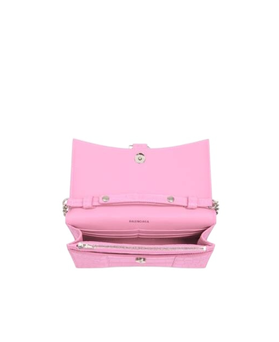 Balenciaga Hourglass Crocodile-embossed Chain Wallet In Pink