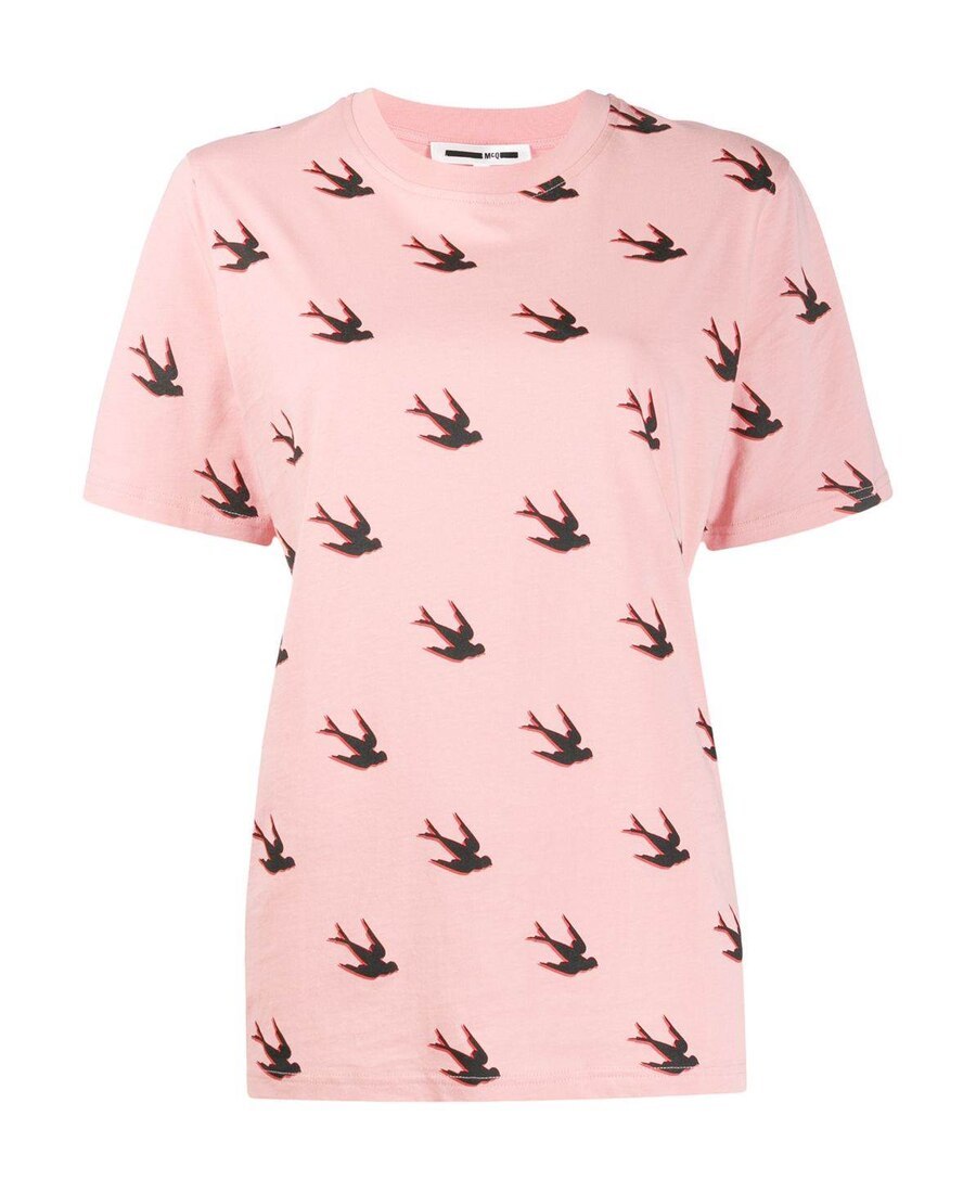 Mcq By Alexander Mcqueen Swallow Printed T-shirt In White