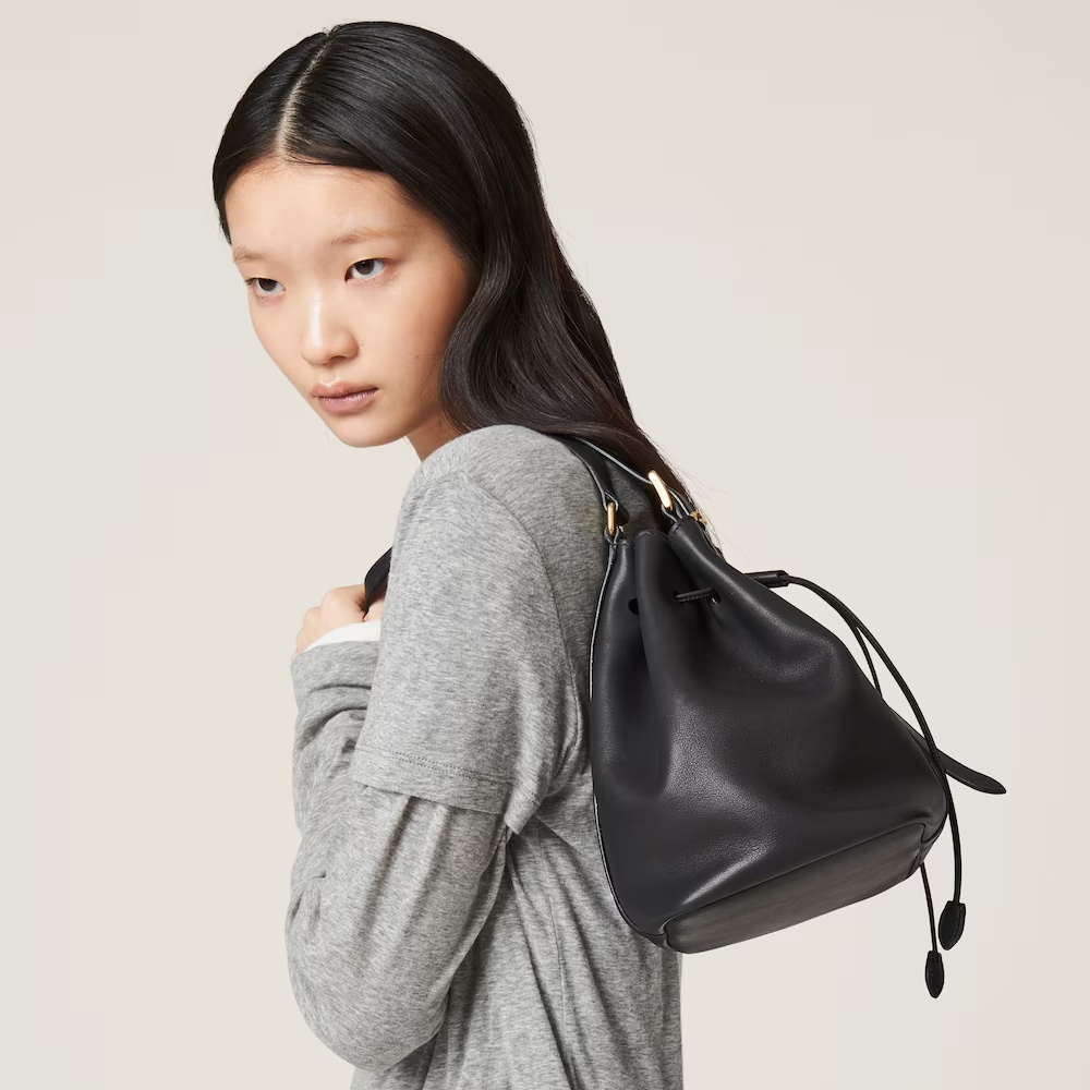 Miu Miu Leather Bucket Bag In Black