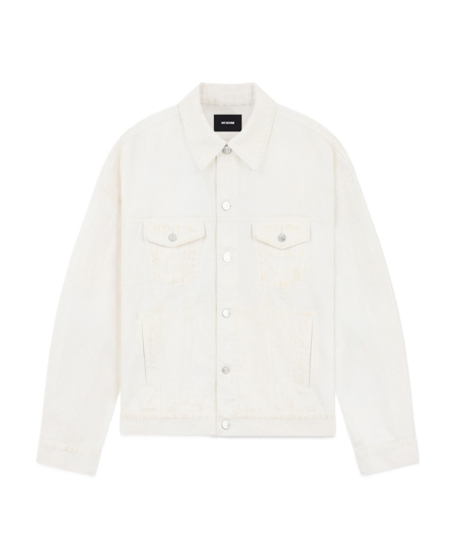 We11 Done Single-breasted Denim Jacket In White