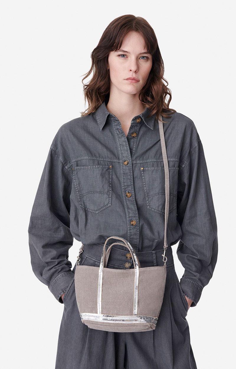 Vanessa Bruno Cabas Tote Zippered Crossbody Bag In Gray