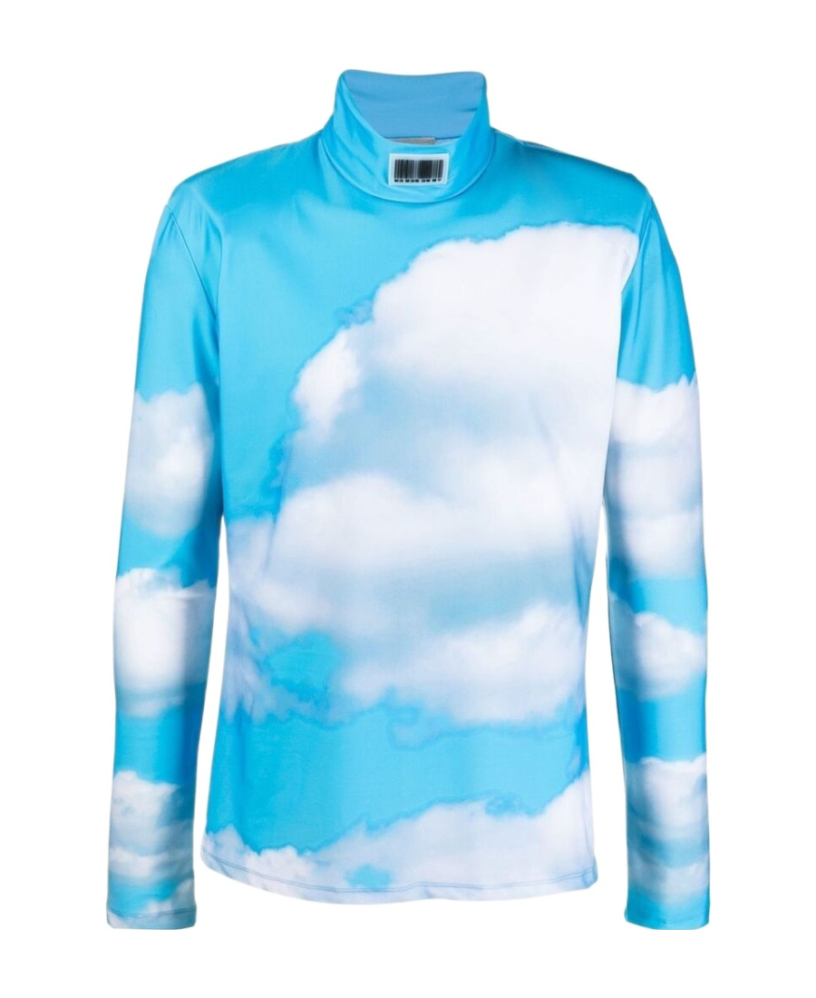 Vtmnts Cloud-print High-neck Top In Blue