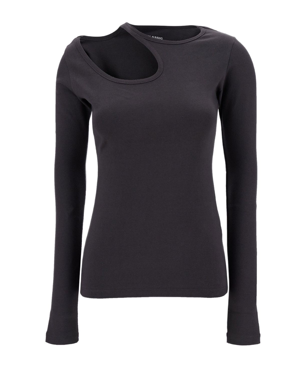 Low Classic Grey Long Sleeve T-shirt With Cut-out In Cotton Blend Woman In Black