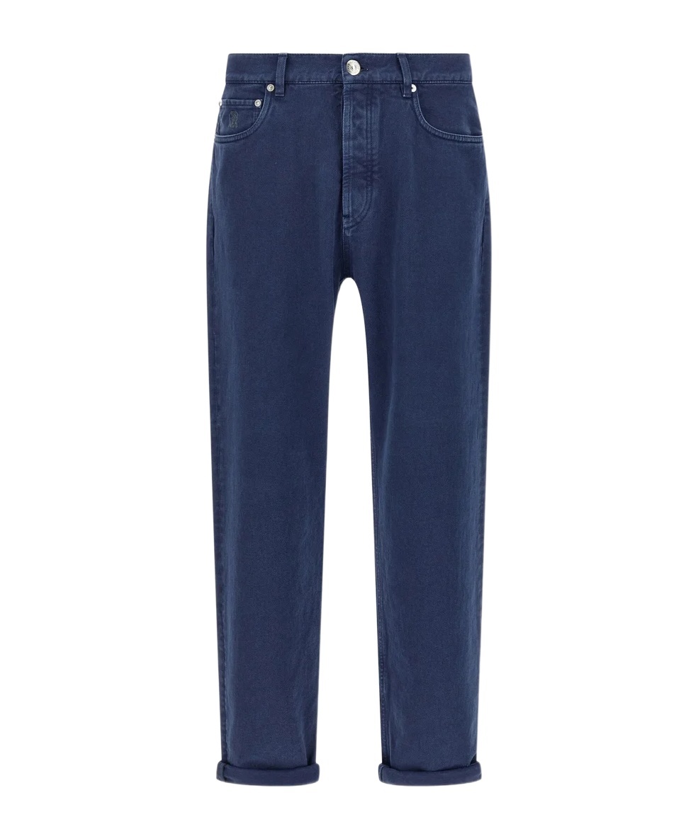 Brunello Cucinelli Garment-dyed Logo-patch Jeans In Multi