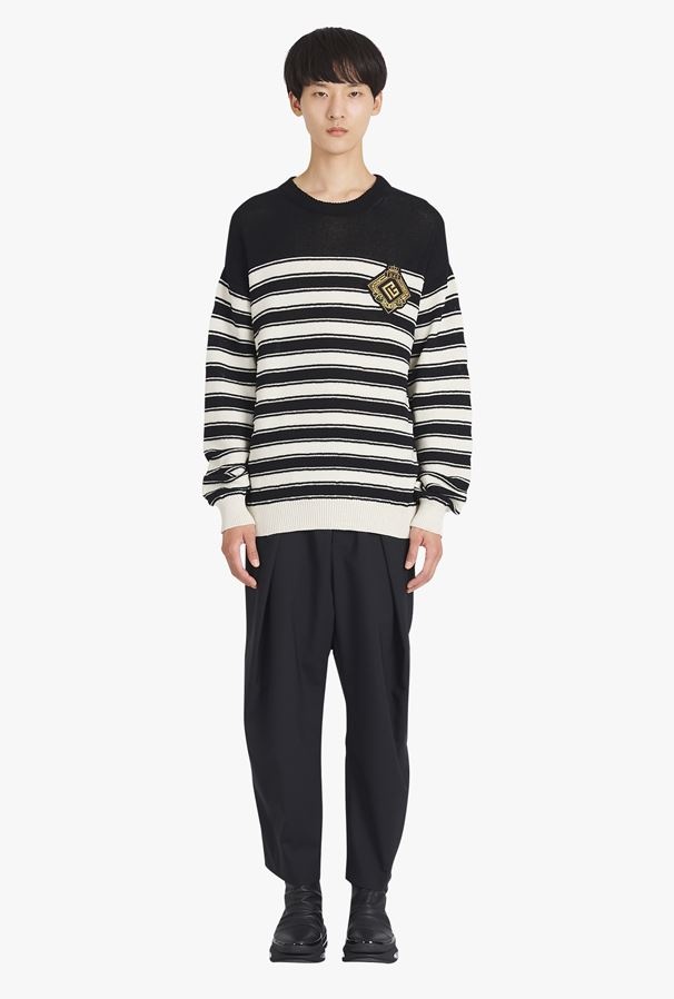 Balmain Logo-badge Knitted Sailor Jumper In Black