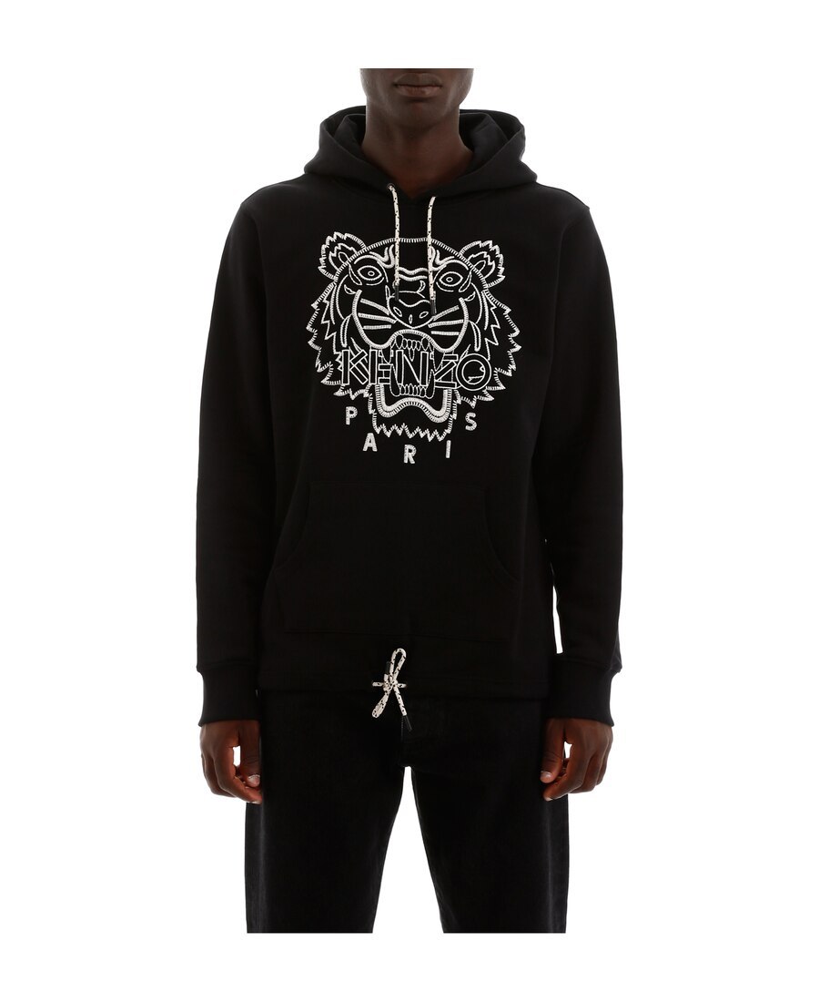 Kenzo Tiger Embroidered Hoodie In Black