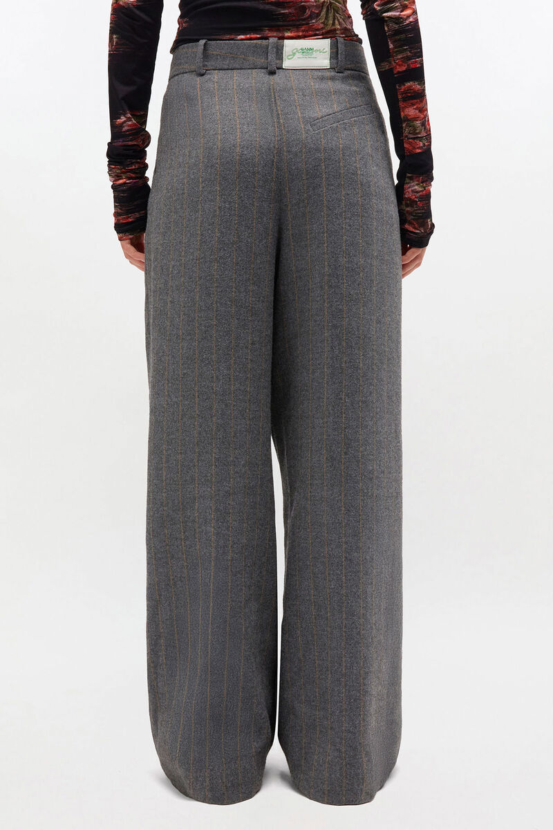 Ganni Grey Stripe Cross-over Trousers In Gray