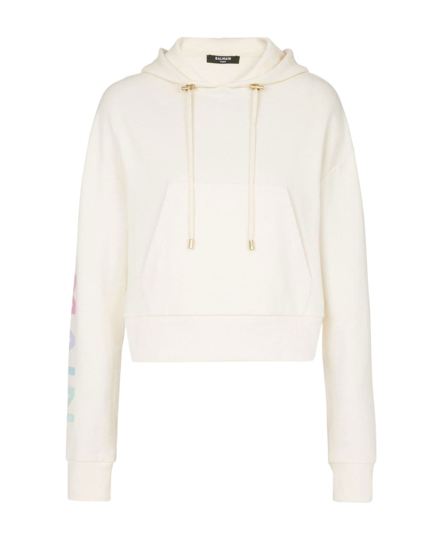 Balmain Cotton Printed  Logo Sweatshirt In White