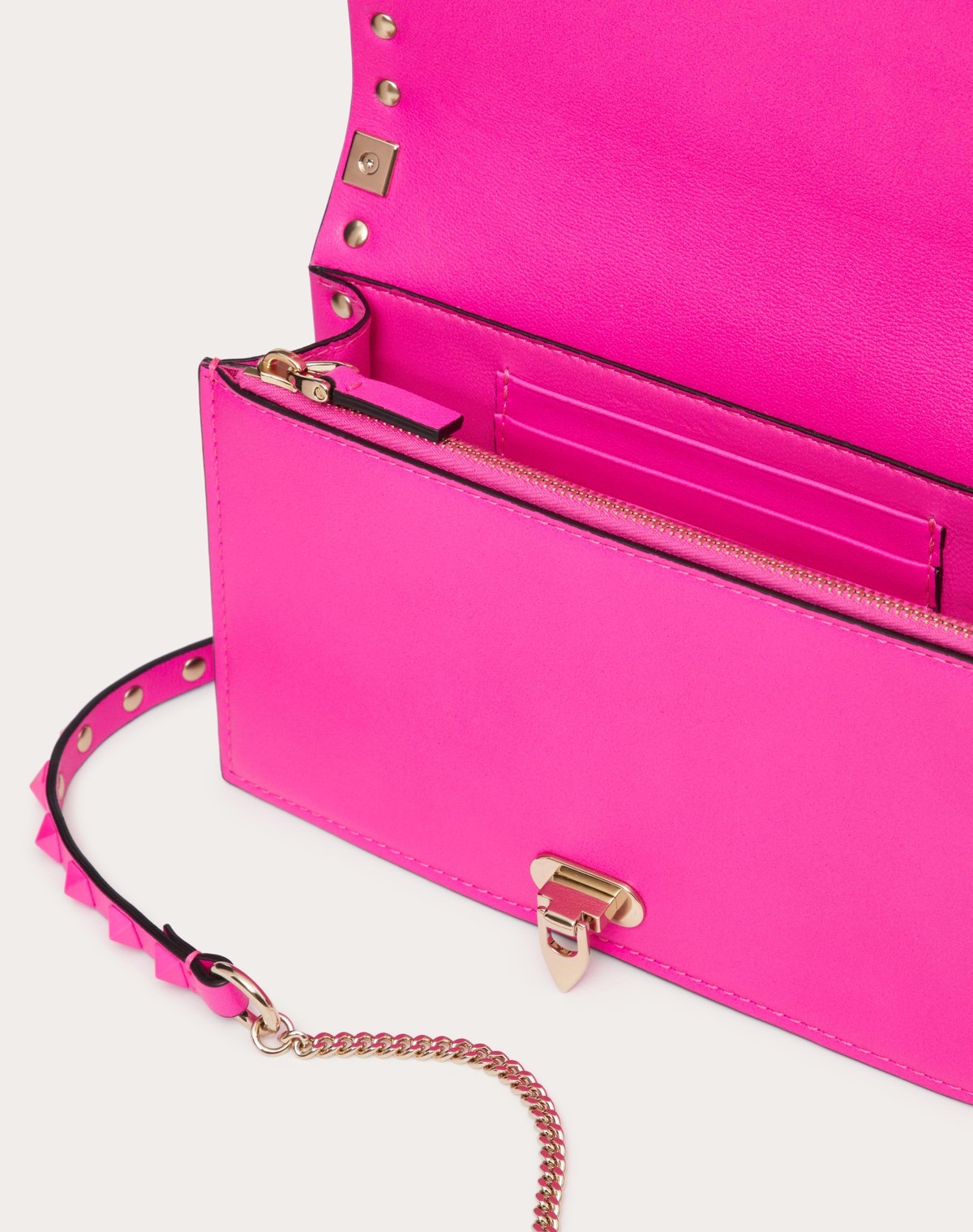 Valentino Mini Rockstud Calfskin Bag With Chain In Pink