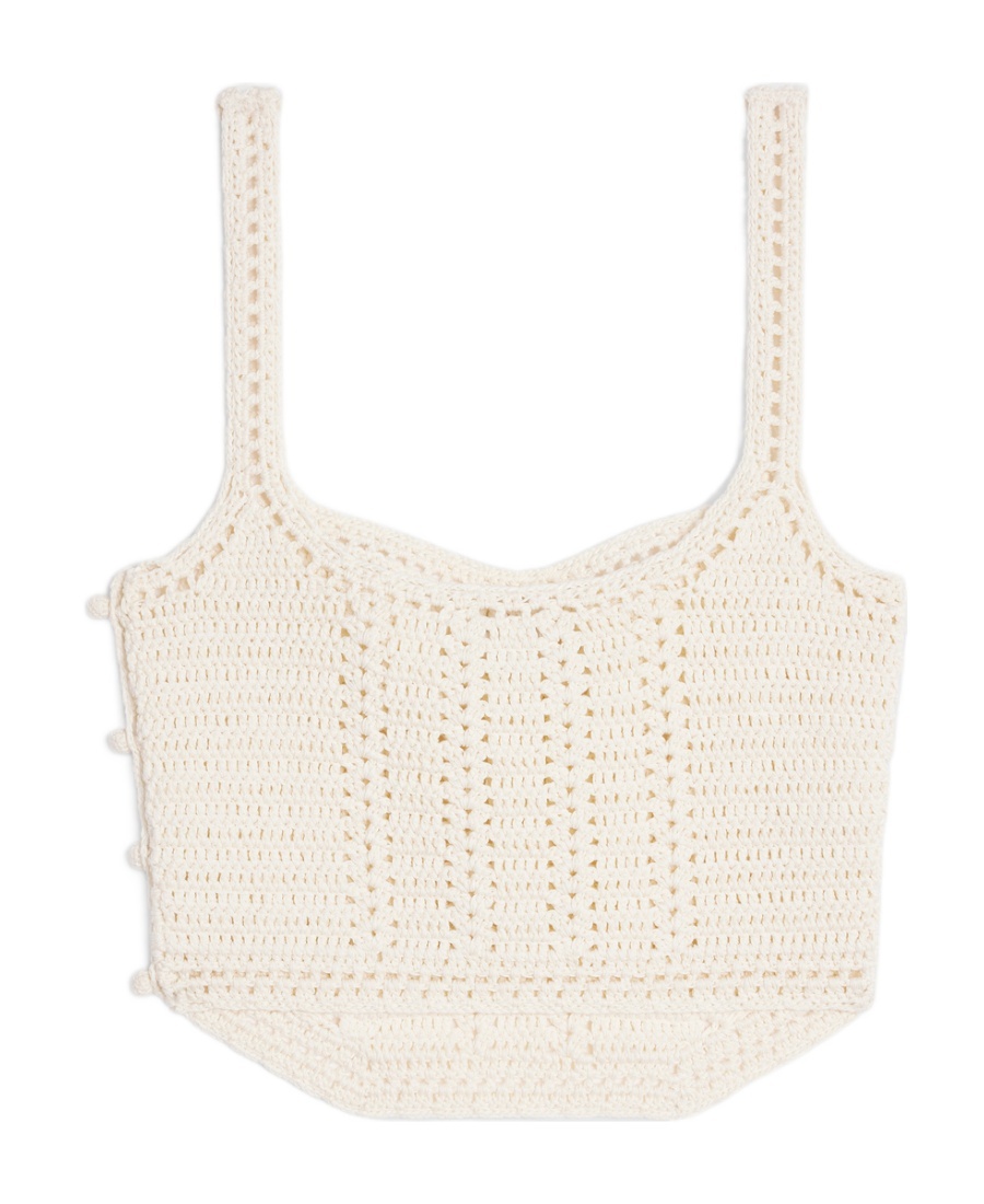 Celine Triomphe Embroidered Hand Crocheted Corset Vest In Nude