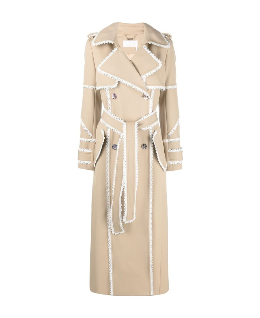 Chloé Scallop-trim Belted Trench Coat In Nude