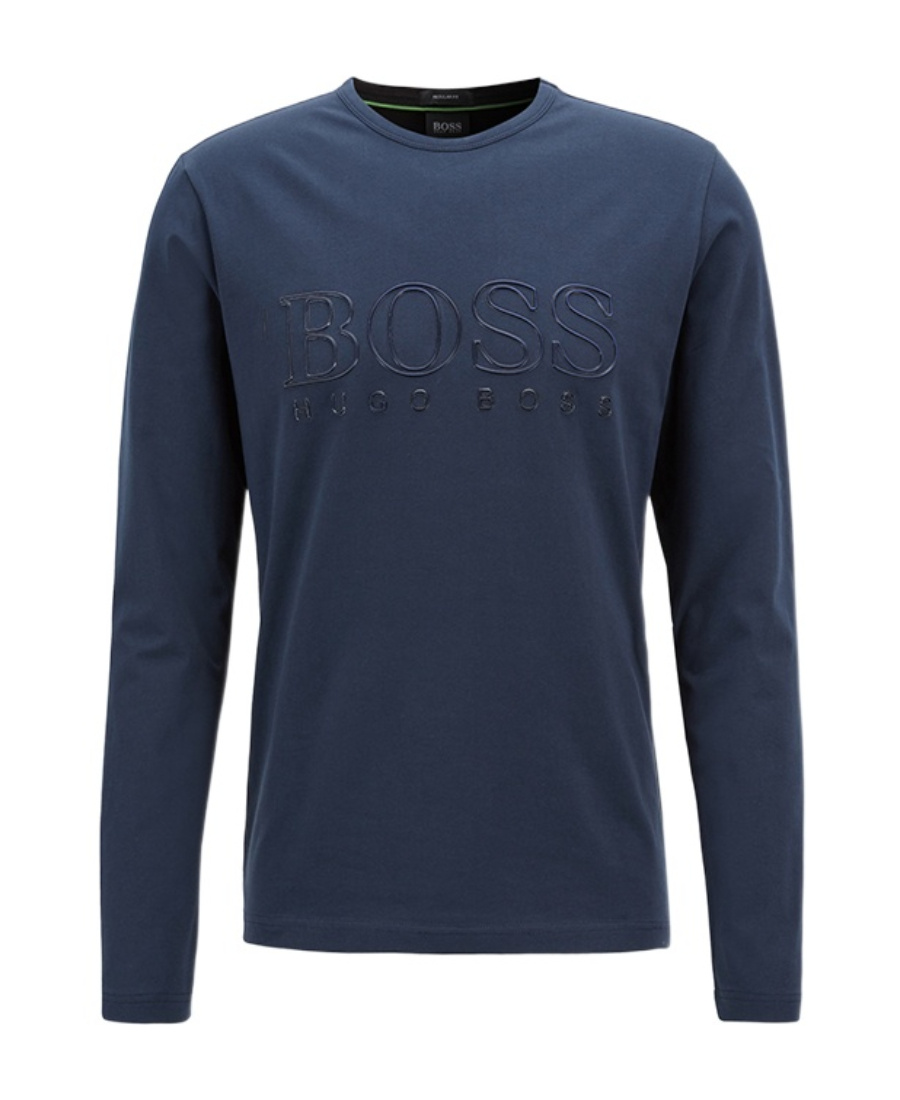 Hugo Boss T-shirt With Round Neck And Long Sleeves In Blue