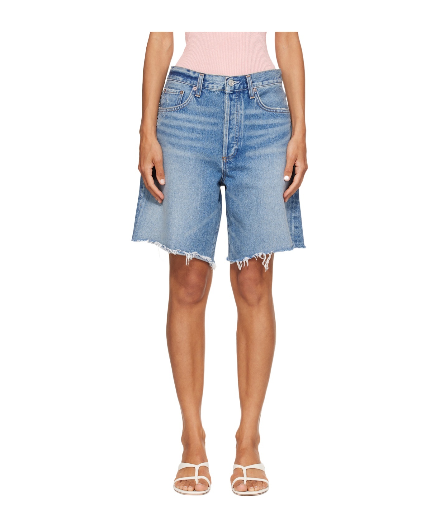 Agolde Belt-loop Denim Shorts In Blue