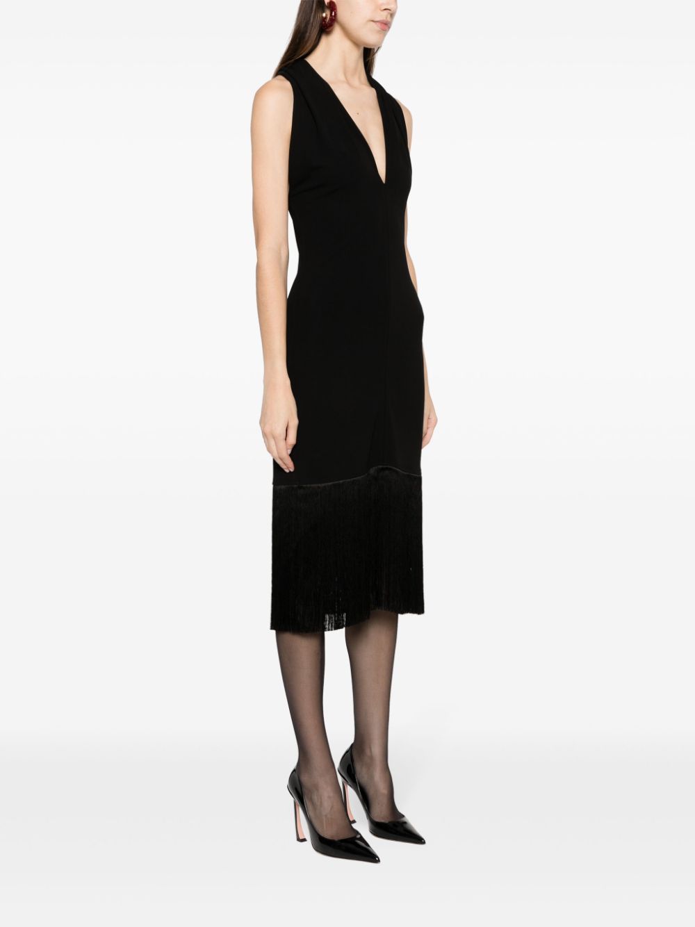 Ferragamo Sleeveless Dress With Fringe In Black