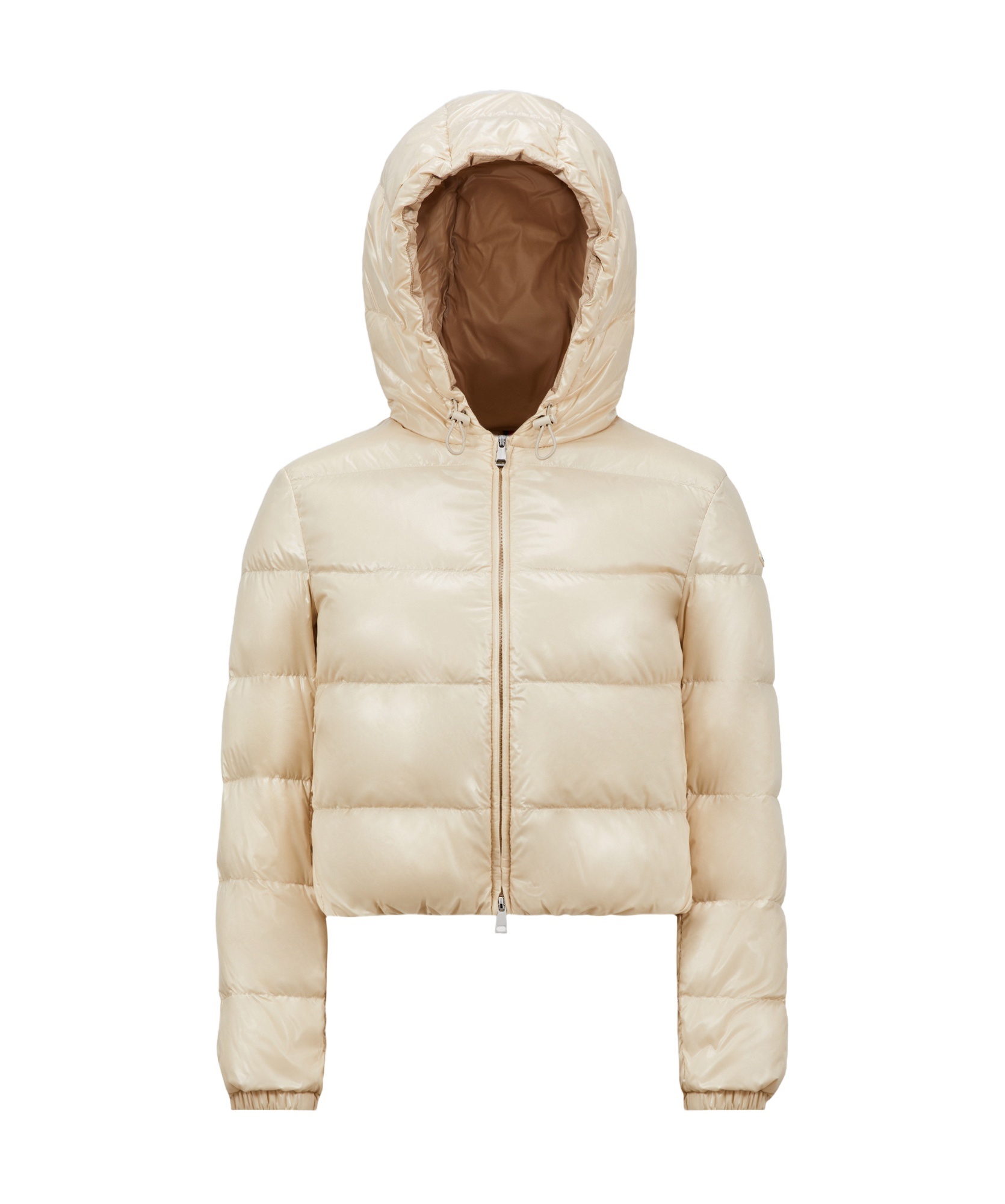 Moncler Short Quilted Down Jacket With Hood Drawstring In Nude
