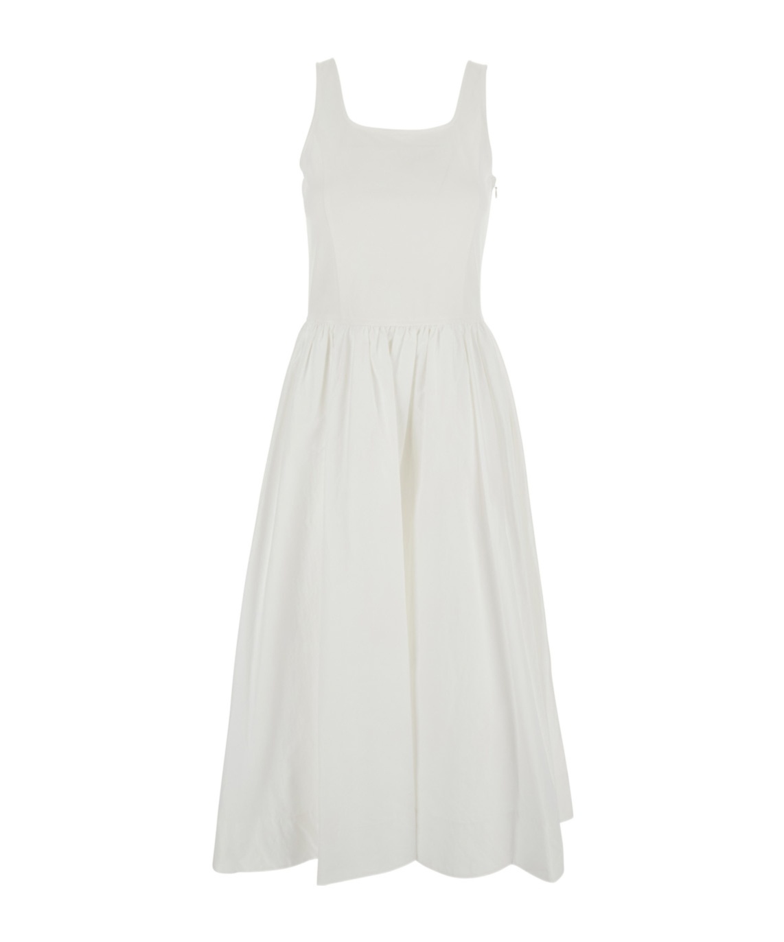 Dunst White Dress With Side Zipper Closure And Flared Skirt With Pleated Details In Cotton Blend Woman