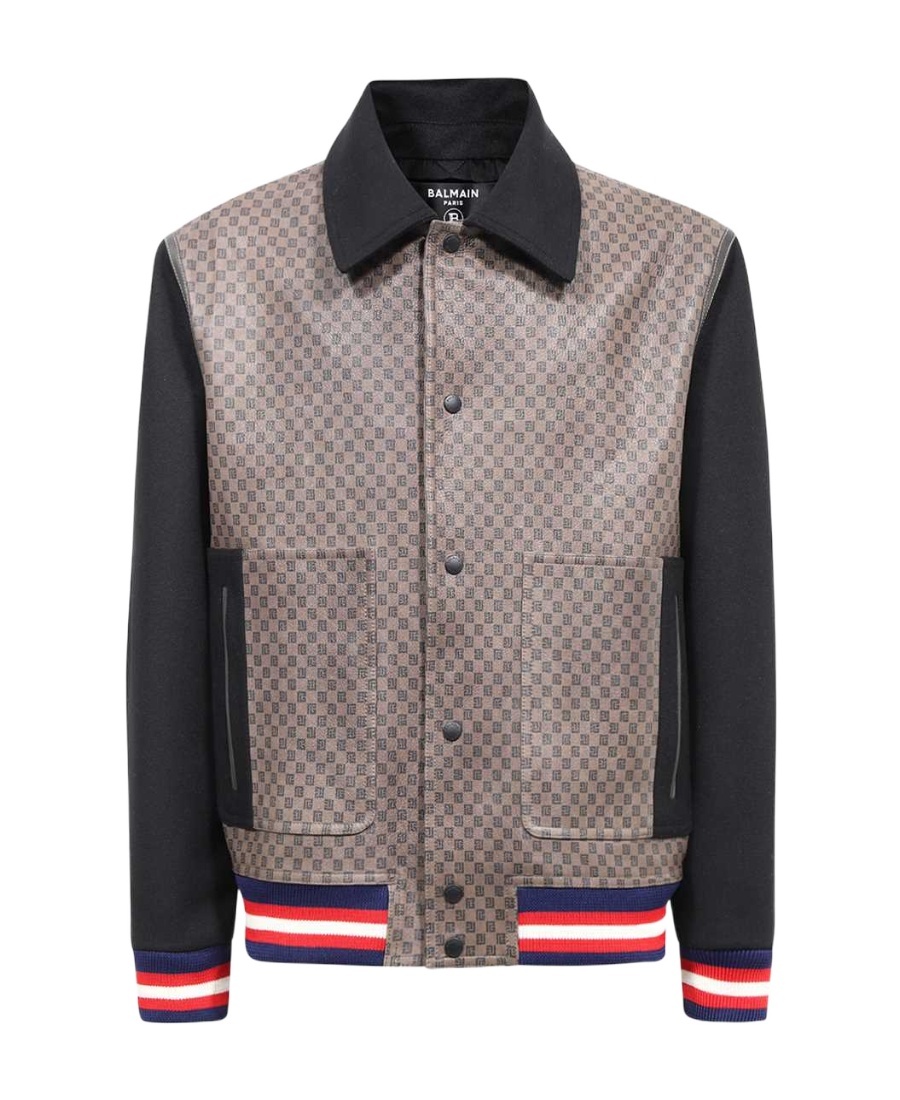 Balmain Logo-appliqu� Panelled Teddy Bomber Jacket In Gray