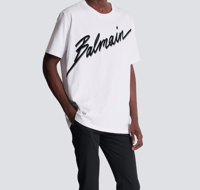 Balmain Men White Crewneck T-shirt With Maxi Logo Lettering On The Front In Cotton Man In White
