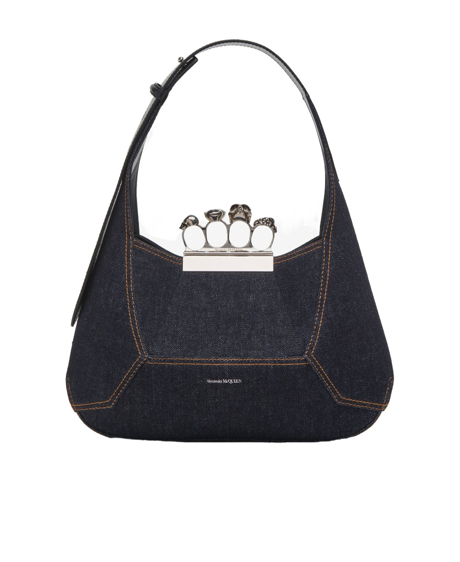 Alexander Mcqueen The Jewelled Denim Tote Bag In Blue