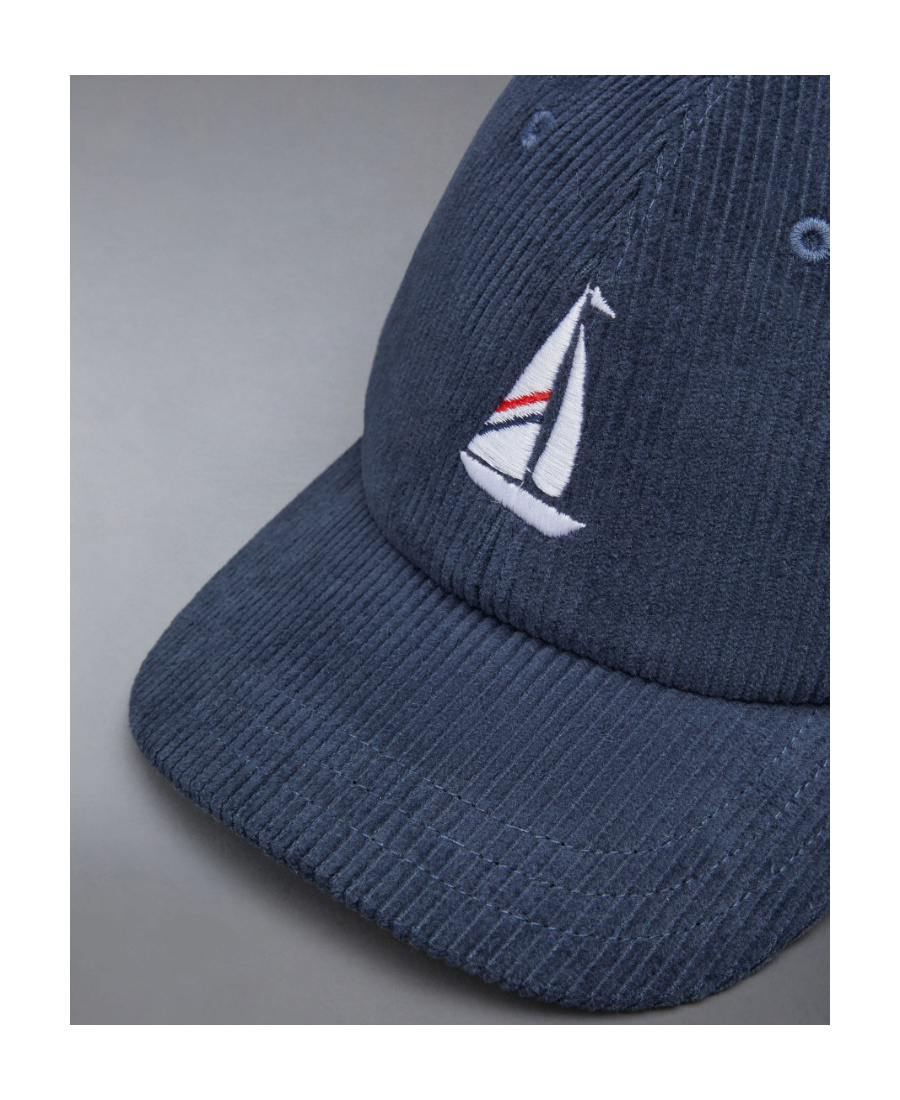 Thom Browne Embroidered Corduroy Cap In Blue