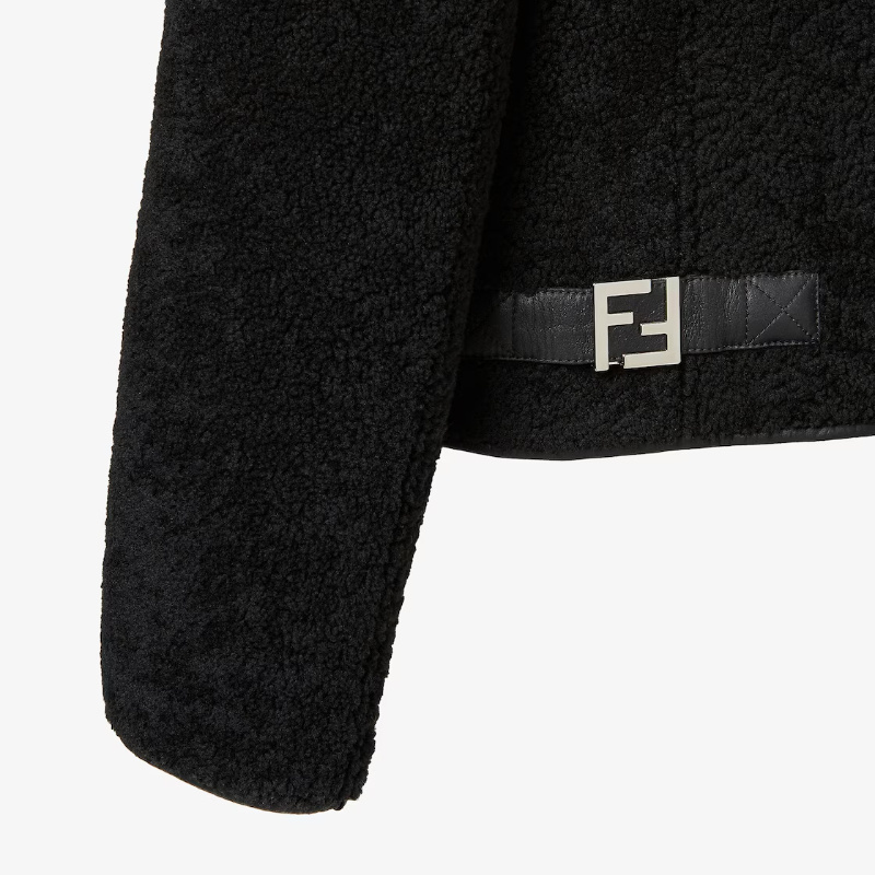 Fendi Black Shearling Reversible Blouson In Black