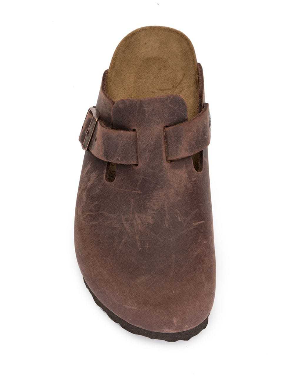 Birkenstock Boston Leather Slides In Brown