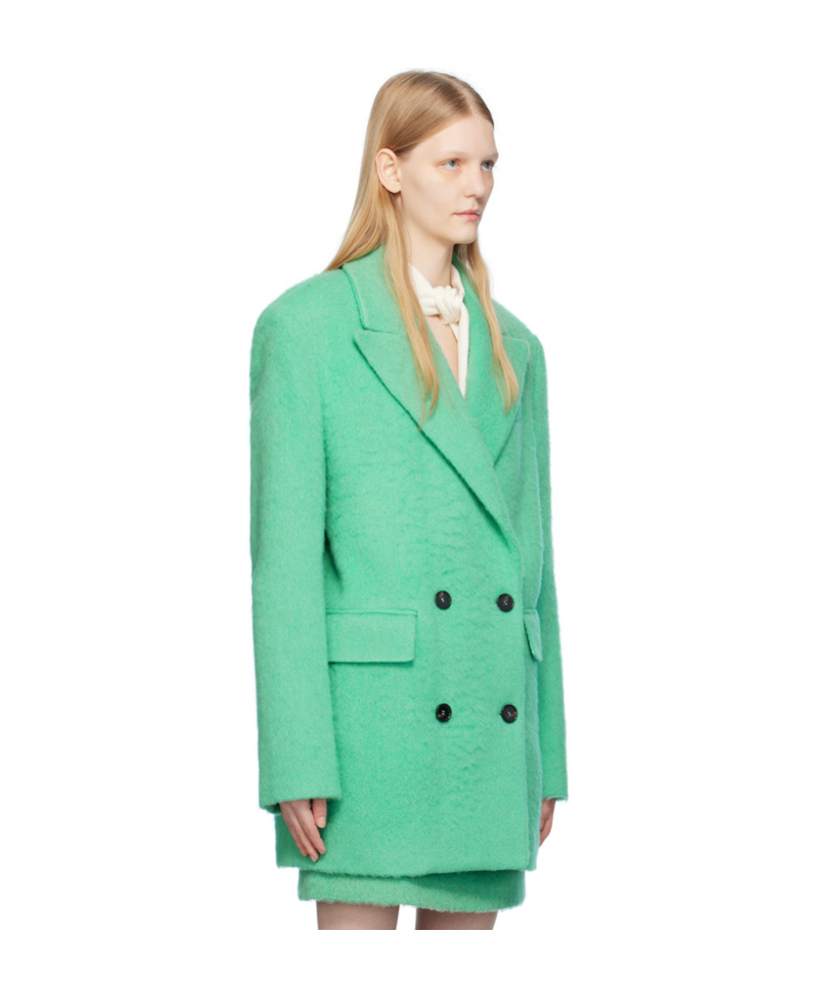 Msgm Green Double-breasted Coat In Green