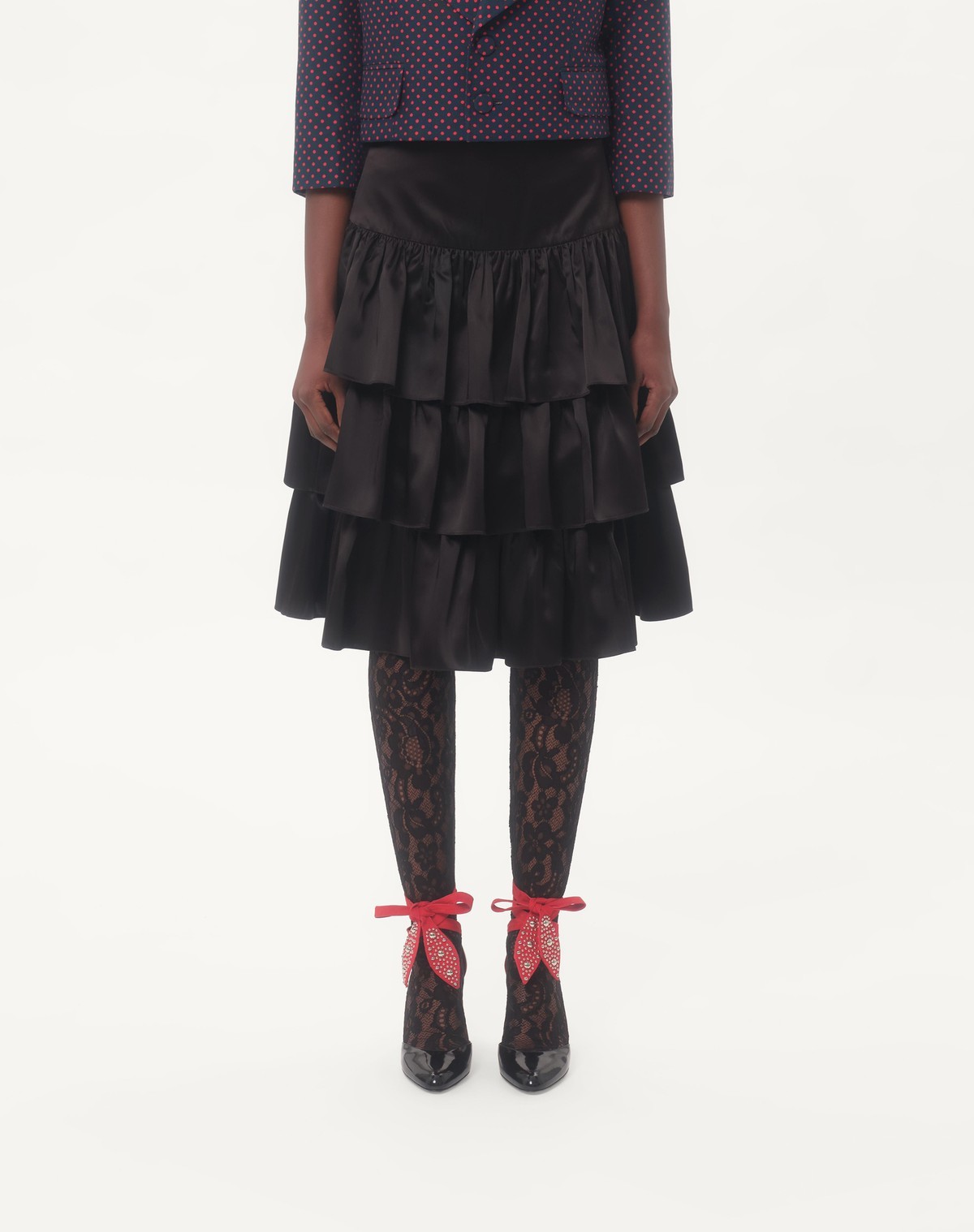 Valentino Ruffled Taffeta Skirt Woman Black 42 In Black