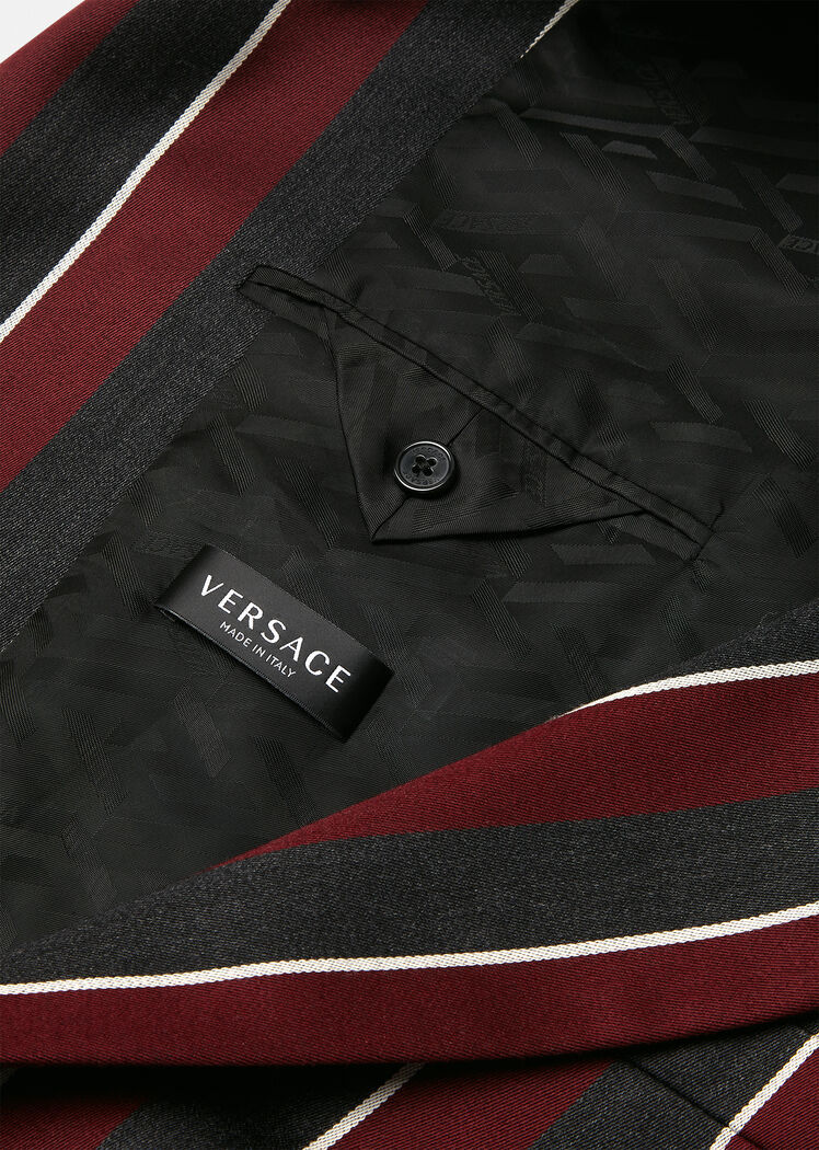 Versace Regimental Stripes-print Single-breasted Blazer In Black