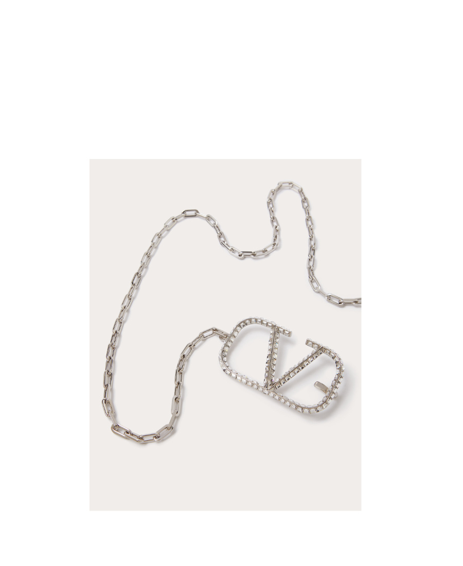 Valentino Vlogo Crystal-embellished Belt In Gray