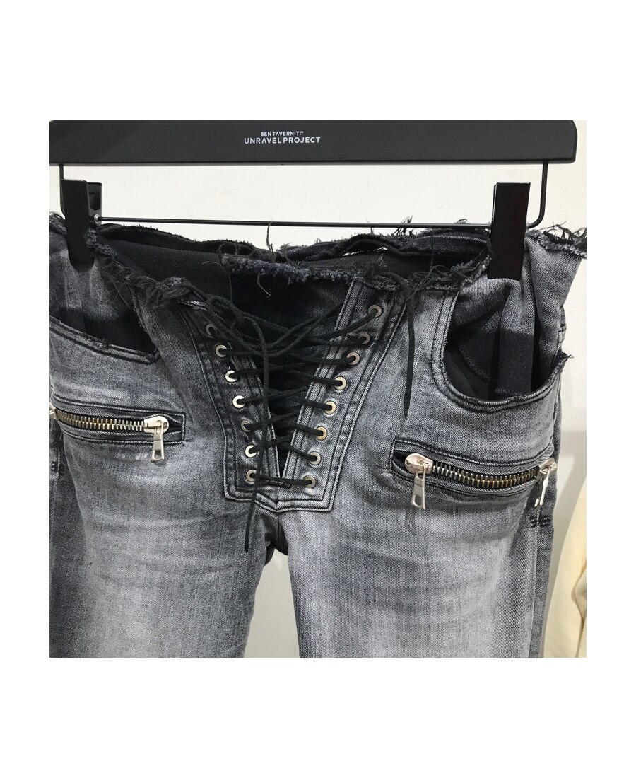 Ben Taverniti Unravel Project Lace-up Cropped Jeans In Black