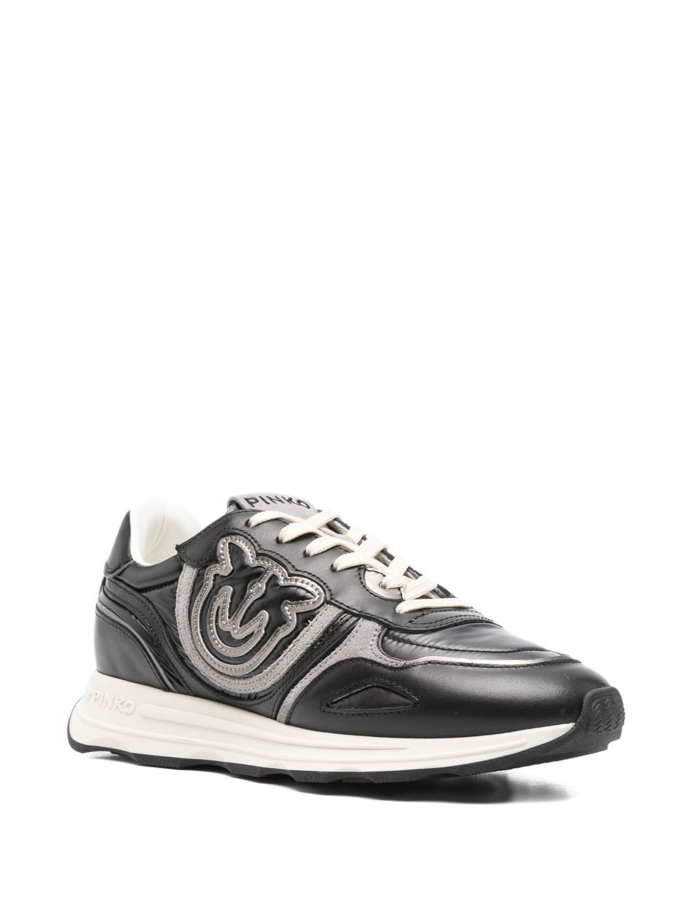 Pinko Low-profile Black Leather Sneakers With Textured Panels In Black