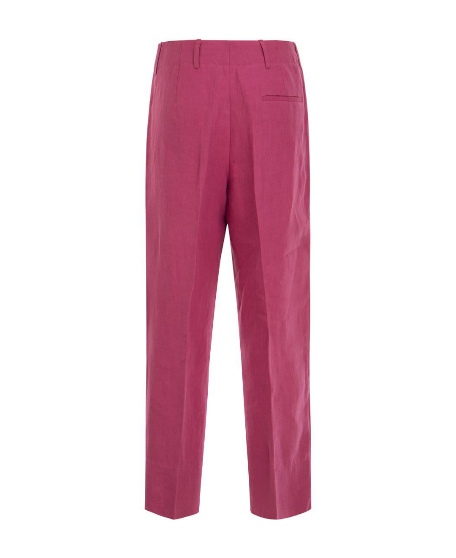 Max Mara Cropped Linen Tailored Trousers In Pink