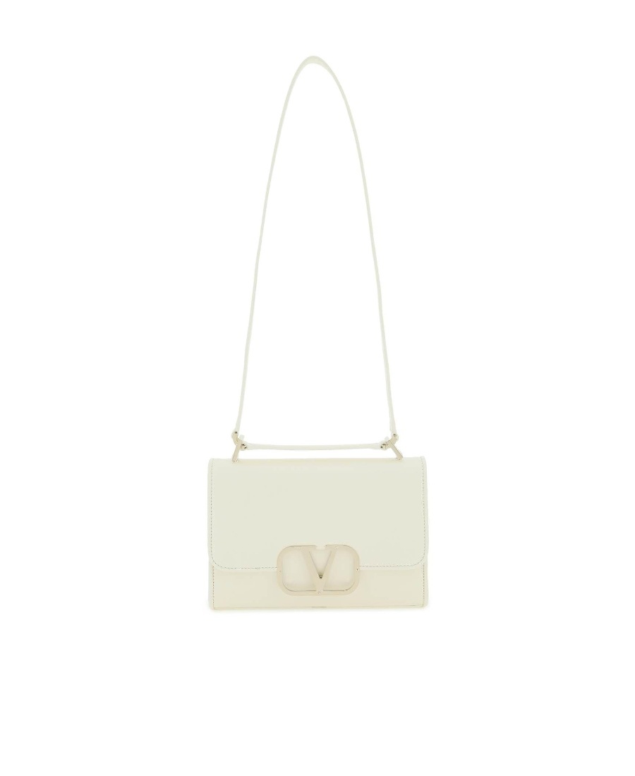 Valentino Garavani Rockstud Leather Shoulder Bag In White
