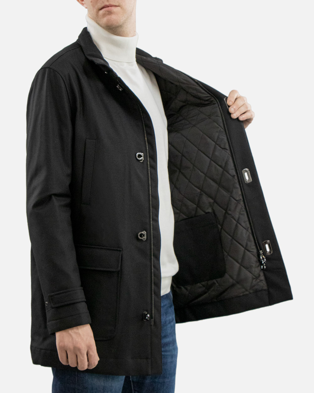 Ferragamo Zipper Cotton Suit In Black