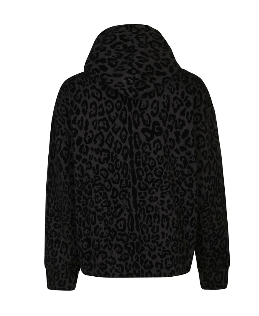 Dolce & Gabbana Leopard-print French Cotton-terry Hooded Zip-up Sweatshirt In Black
