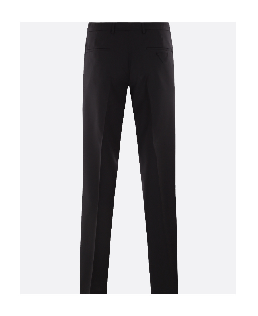 Prada Mid-rise Triangle-logo Tailored Trousers In Black