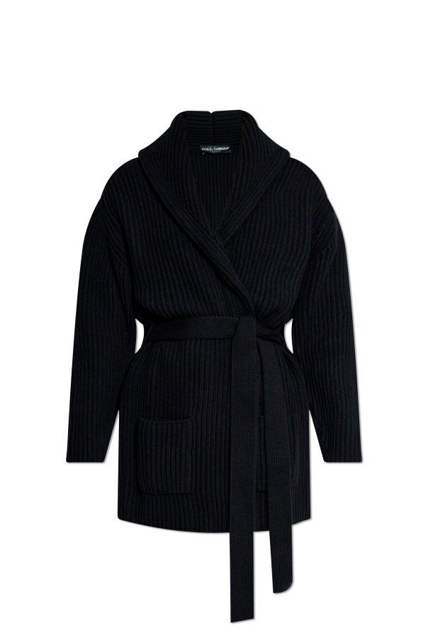 Dolce & Gabbana Ribbed-knit Belted Cardigan In Black