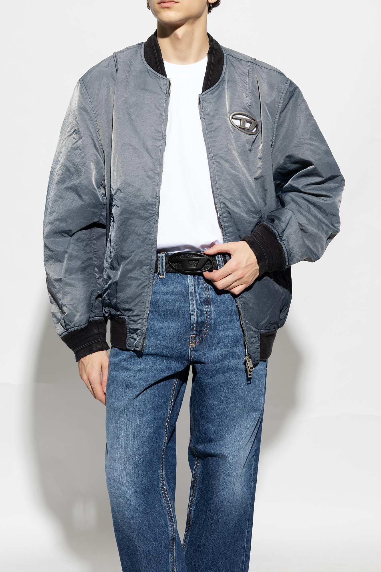 Diesel B-1dr Logo-buckle Leather Belt In Black