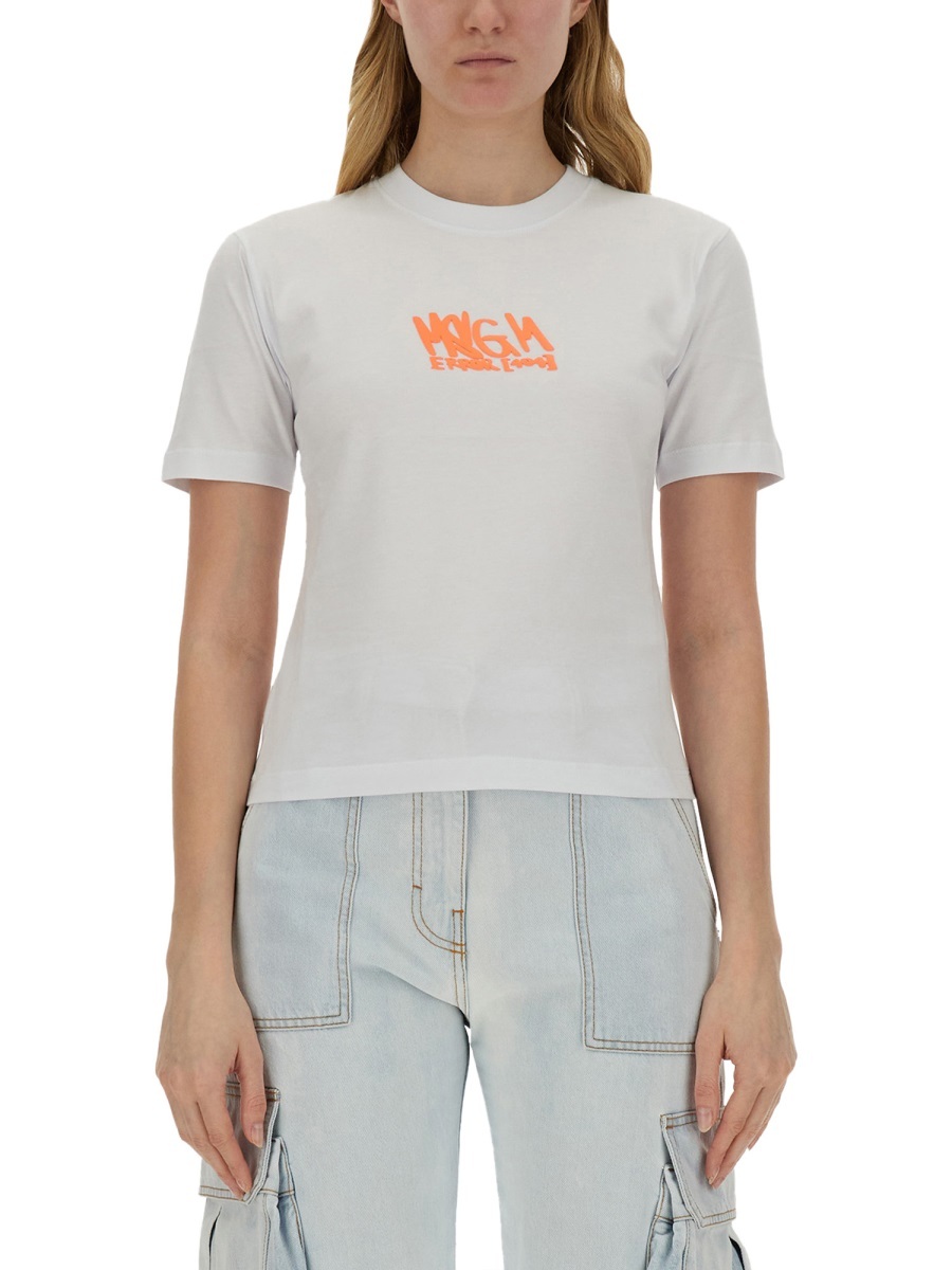 Msgm Logo Logo Short-sleeved T-shirt In White