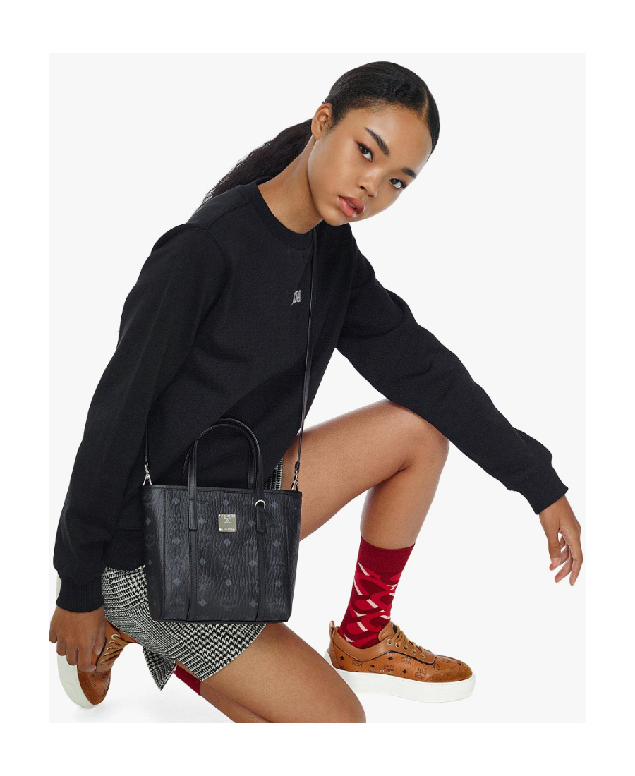 Mcm Small Logo-print Tote Bag In Black